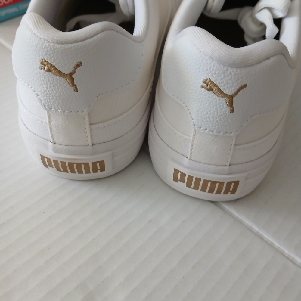 Puma White Low-Top Sneakers with Gold Accents - Picture 2 of 14